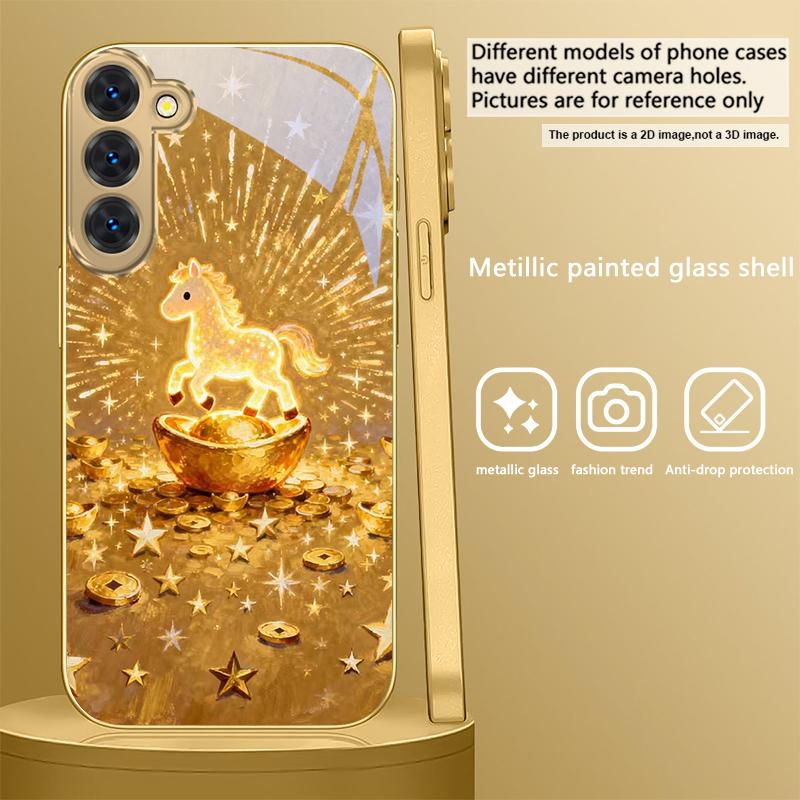 The shining golden pony For Samsung Galaxy S20 FE S21 S22 S23 Plus S24 Ultra S25Ultra S21+ S9+ S22Plus Golden glass phone case