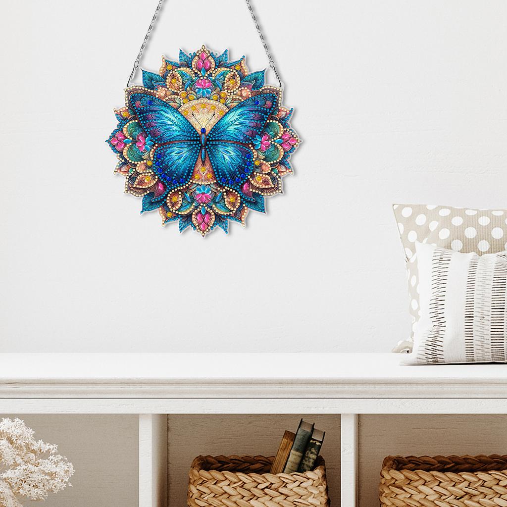 Butterfly Mandala 2D/Flat DIY Hanging Diamond Art Kits Rhinestone Diamond Art Window Pendants Window Hanging Art for Home Decor