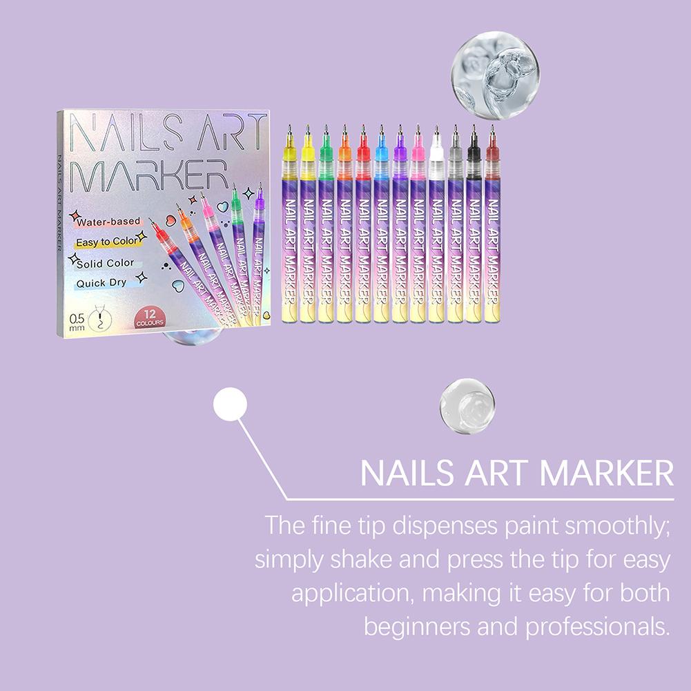 12 Stück/Set Acryl Graffiti Stift für Nägel 12 Farben Nagelmarker Malwerkzeug DIY Nagelkunst Werkzeuge Wasserdicht und Schnelltrocknend Nagelmarkierung