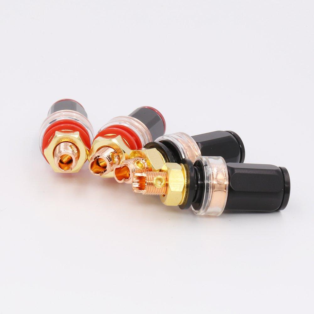 Viborg® Hochleistungs-Lautsprecherklemmen, Rotkupfer vergoldet, Bananenstecker-kompatibel, Satz mit 4 (2 rote, 2 schwarze)
