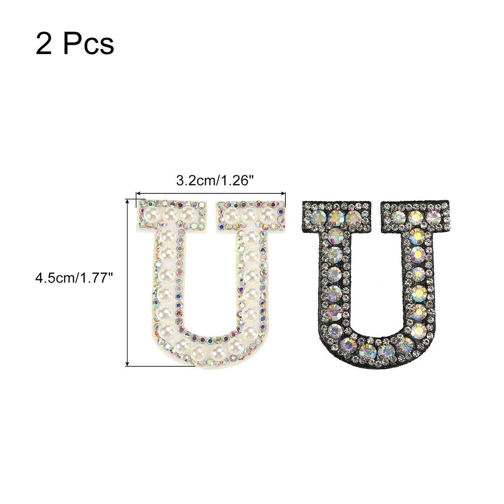 2pcs Iron On Patch Decorative Glitter Pearl Applique Rhinestone English Letter for Clothes Applique DIY Handmade Bag Hat Jeans