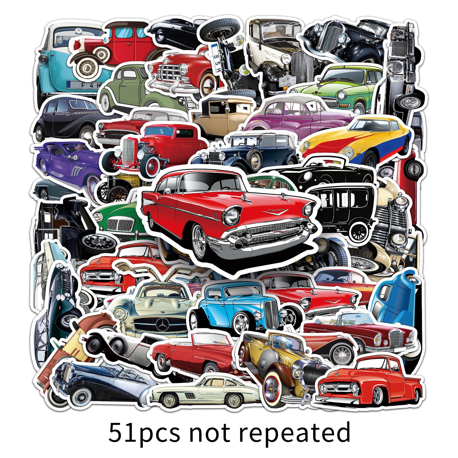 51pcs Vintage Car Cartoon Sticker Set for Notebooks and Luggage