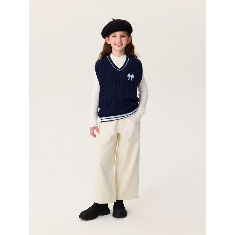 Mark Jenny Girls' Bow-Knot V-Neck Pure Cotton Knitted Vest Kidsren's 2026 Autumn and Winter New Style 551888