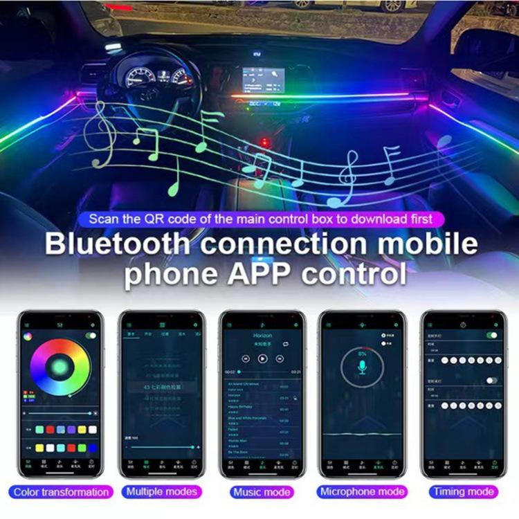 Colorful Car Interior LED Ambient Light: Flowing Acrylic Light Strip for Dashboard