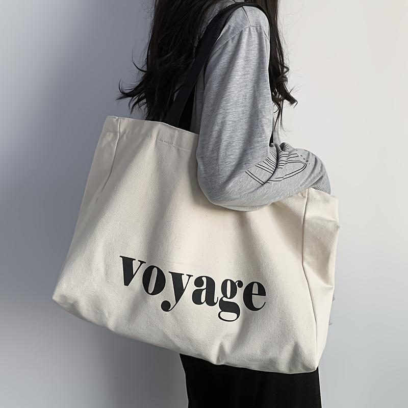 

Fashi Casual Letter Printed Canvas Tote Bag, College Style Large Capacity Shoulder Bag, Unisex, Suitable for Commute To School бежевый