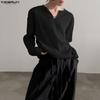 INCERUN Oversized Autumn Spring Men Casual Long Sleeve Texture T-shirts Tops