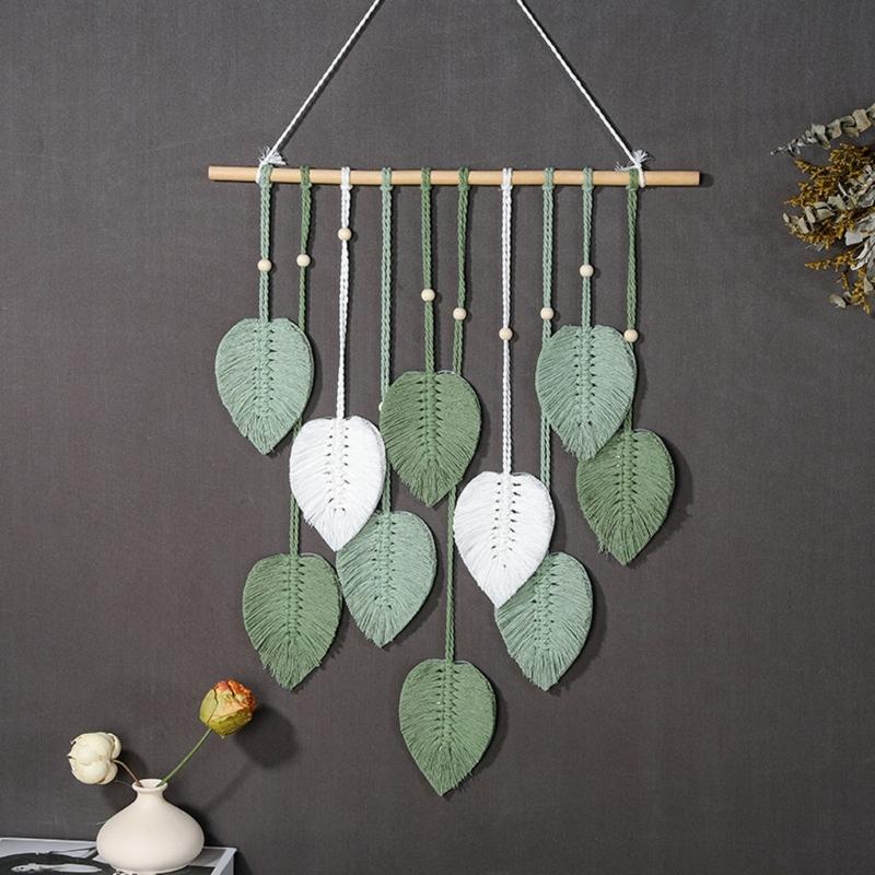 Vintage Handwoven Cotton Leaf Tapestry Artistic Wall Decoration Tree Leaf Handcrafts Wood Beads Tapestries for Home Room