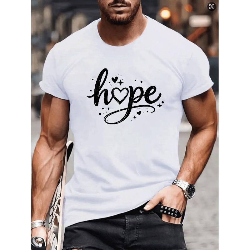 European sizes Hope Theme Art Font Print | Comfortable and Breathable Casual Sports Top with Round-Neck Short-Sleeved