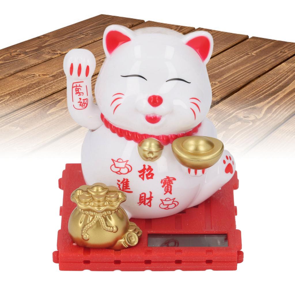   Cat Waving Arm Vivid Lovely Chinese Cat Solar Fortune Cat Statue Decoration for Decorating Front Desk Car Business Openings