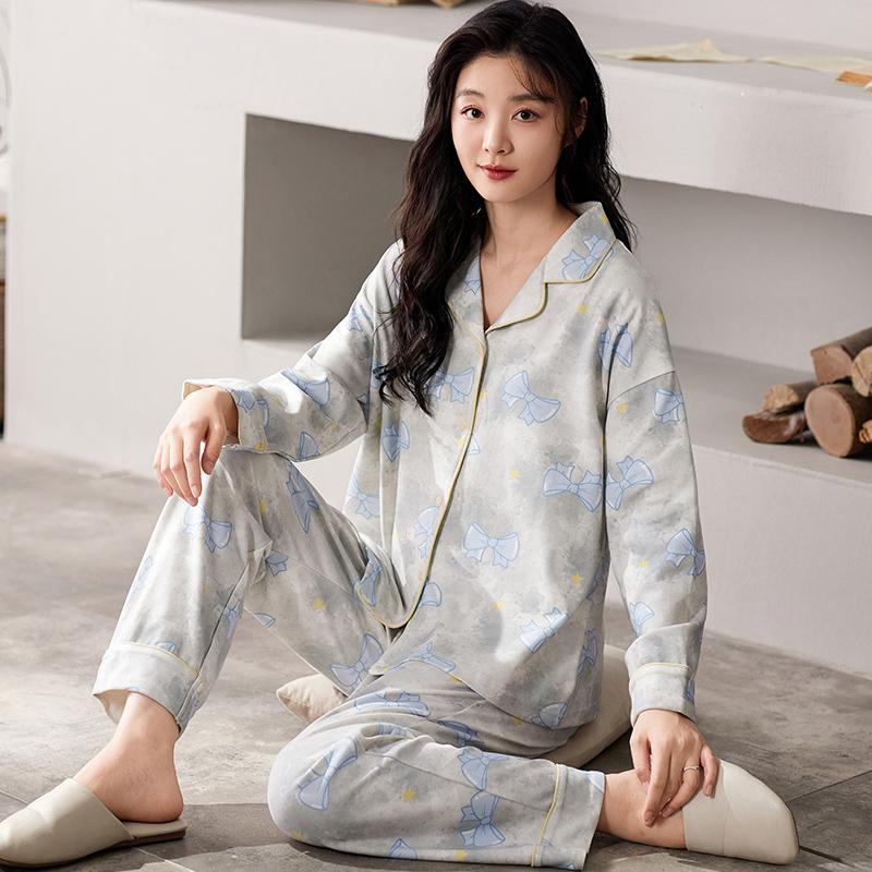 Purple Tulip Pajamas Set Women Sleepwear Cotton Long Sleeves Long Pants Autumn Winter Girl Pyjamas Soft Pijamas Cozy Button Cute