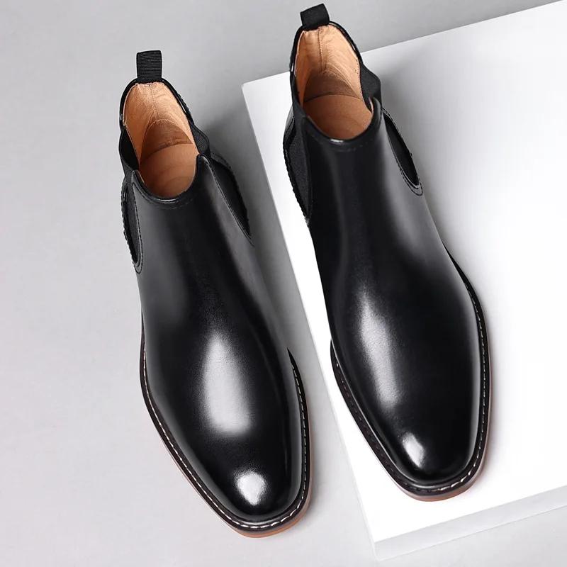 Men's Chelsea Boots Genuine Cow Leather Handmade Boot Shoes Work Shoes for Formal Dress Wedding Business Party New