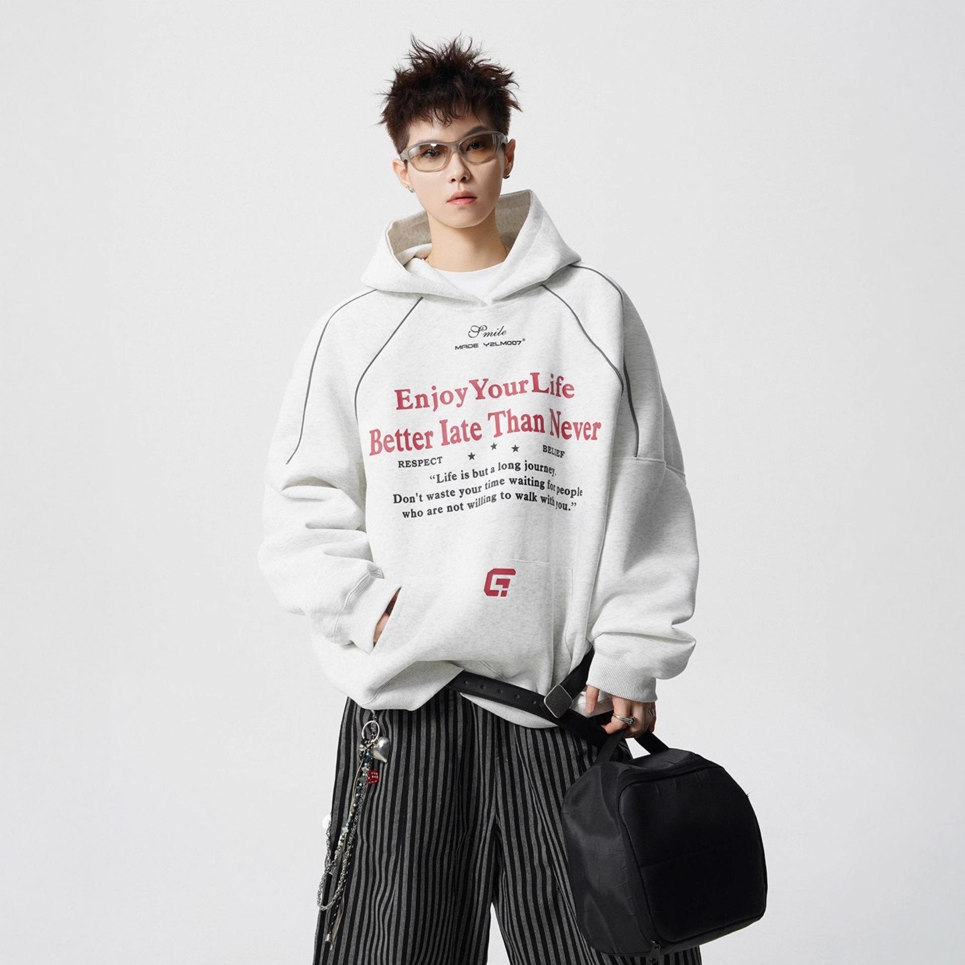 

Мужская толстовка с капюшоном большого размера свободного кроя с ретро-принтом и светоотражающей полосой XXL