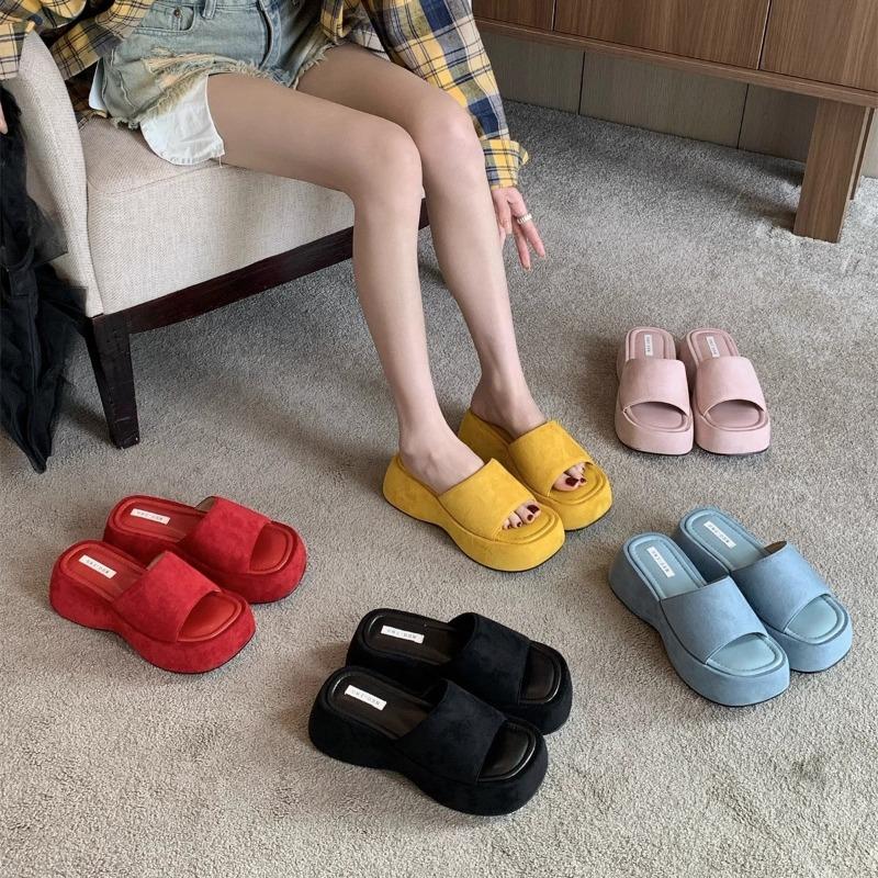 Fashion Women Platform Slippers Fashion Wedge Heeled Sandals Luxury Suede Casual Slides Summer New Beach Shoes for Women Sandalias Mujer