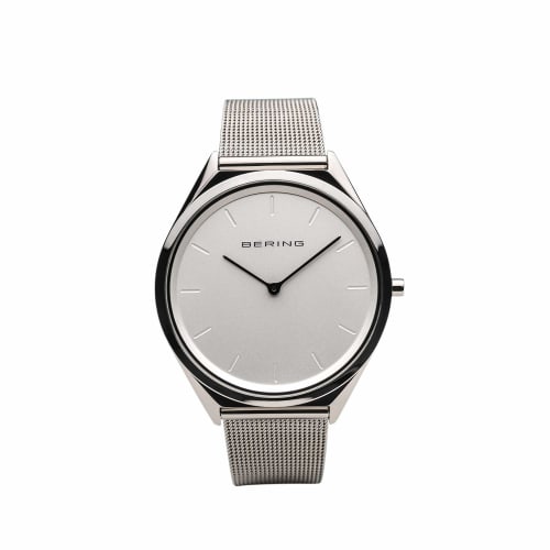 BERING Men's & Women's (Unisex) Analog Quartz Ultra Slim Collection Watch with Stainless Steel Strap & Sapphire Crystal Silver Mesh Band (17039-000).