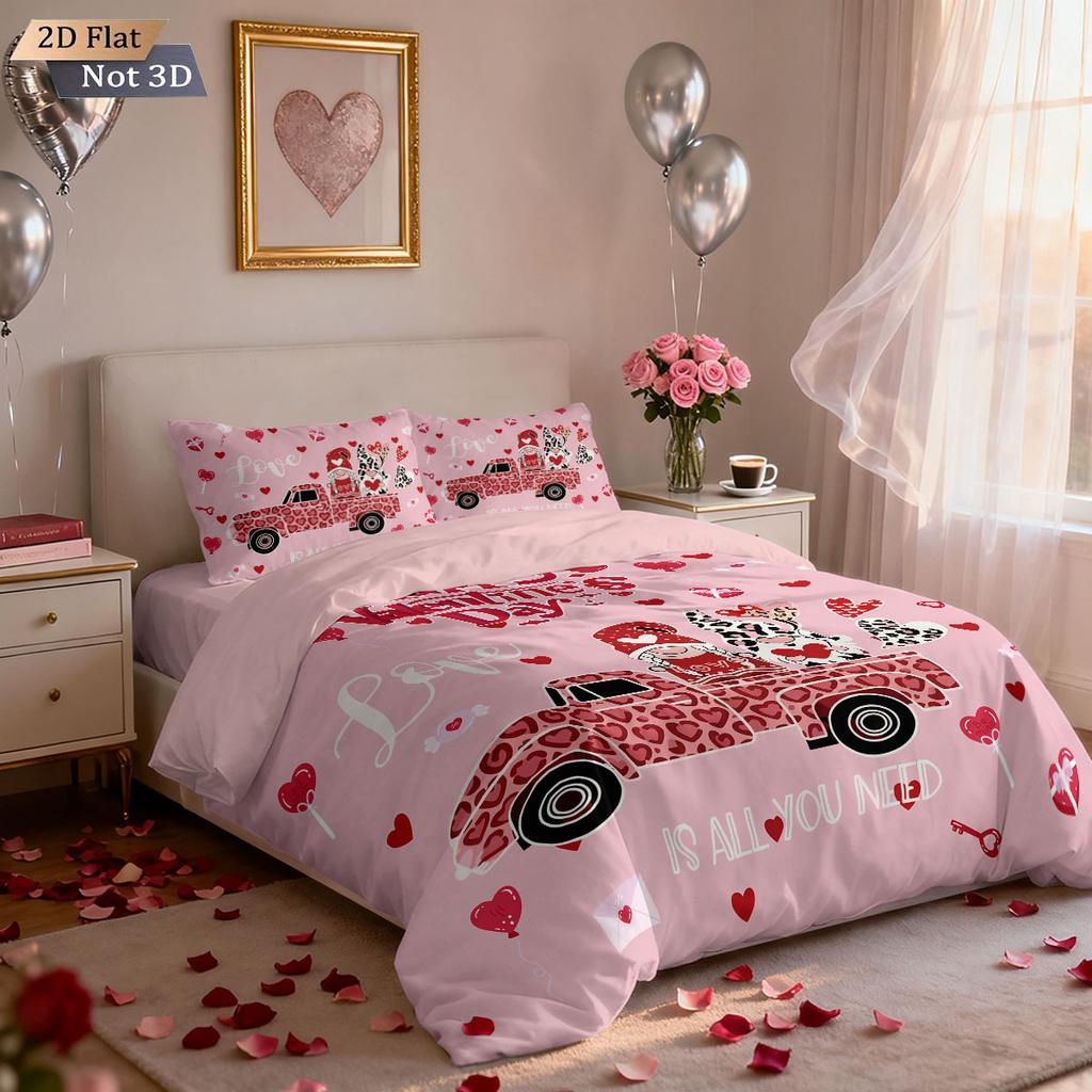 3pc Valentine's Day leopard print car print coreless duvet cover set multi size bedroom dormitory bedding holiday decoration
