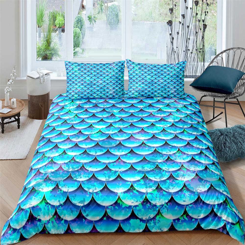 Fish Scales Duvet Cover Set Bedding Set Colorful Mermaid Scale Quilt Cover Pillowcase Queen Size Girls 2/3pcs Comforter Cover