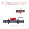 Pool Hose Coupler With Manual Shutoff, 1.5 Inch Straight Hose Joiner With Rubber Gaskets for Pool Filter Hose Service and Backyard Maintenance