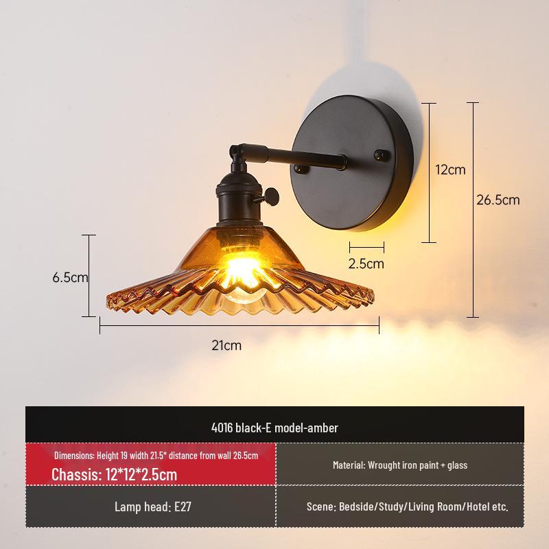 Nordic Amber Glass Wall Lamp - Green Retro Style for Restaurant, Coffee Shop, or Bedside