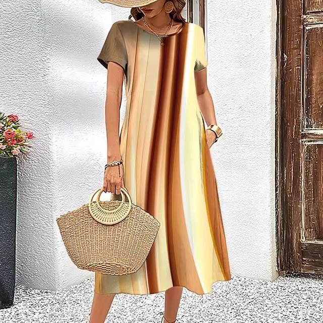 Abiti con Stampa Digitale 3D Donna Estate Manica Corta Scollo O Casual Ampio Vestito