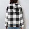 Autumn and Winter Women's Fashion Flannel Plaid Half Open Collar Nail Buckle Hooded Plush Sweater