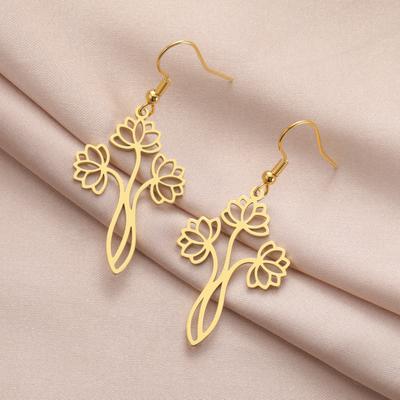 Lucktune Lotus Yoga Buddhism Flower Pendant Earrings Stainless Steel Women's Earring Gold Color Jewelry Date Party Gift Sale