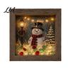 Miniature Landscape Art Christmas Sea Glass Shadow Box Night Light, 3D Winter Snow Scene Wooden Unique Home Gift Frame with LED Warm Glow, Ornament