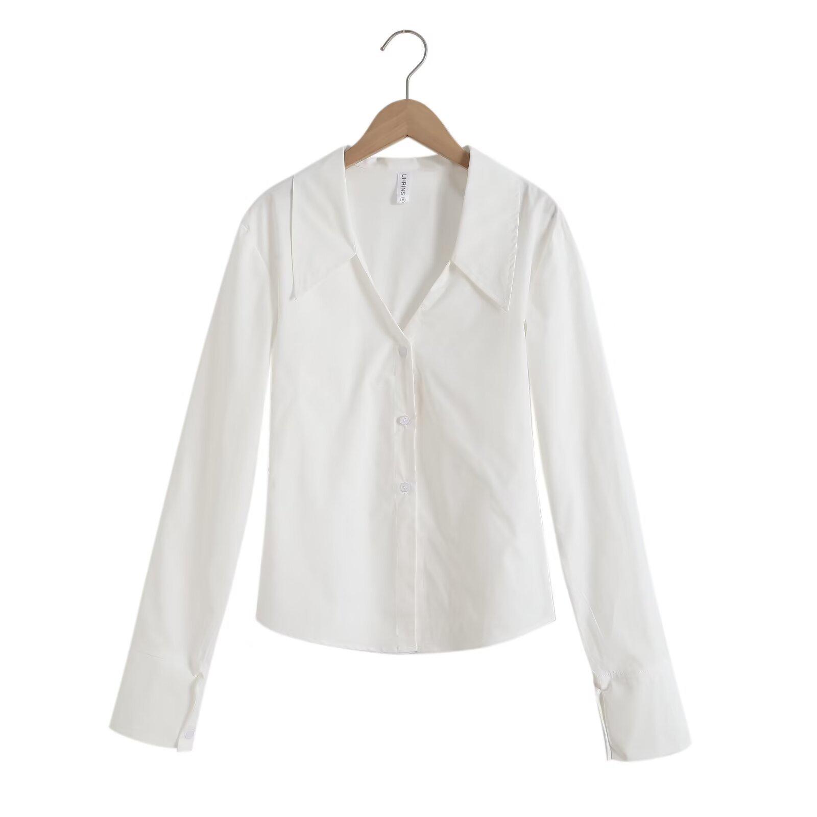 

2025 Spring Women s V-Neck Slim Fit Casual Long-Sleeved Solid Shirt Large