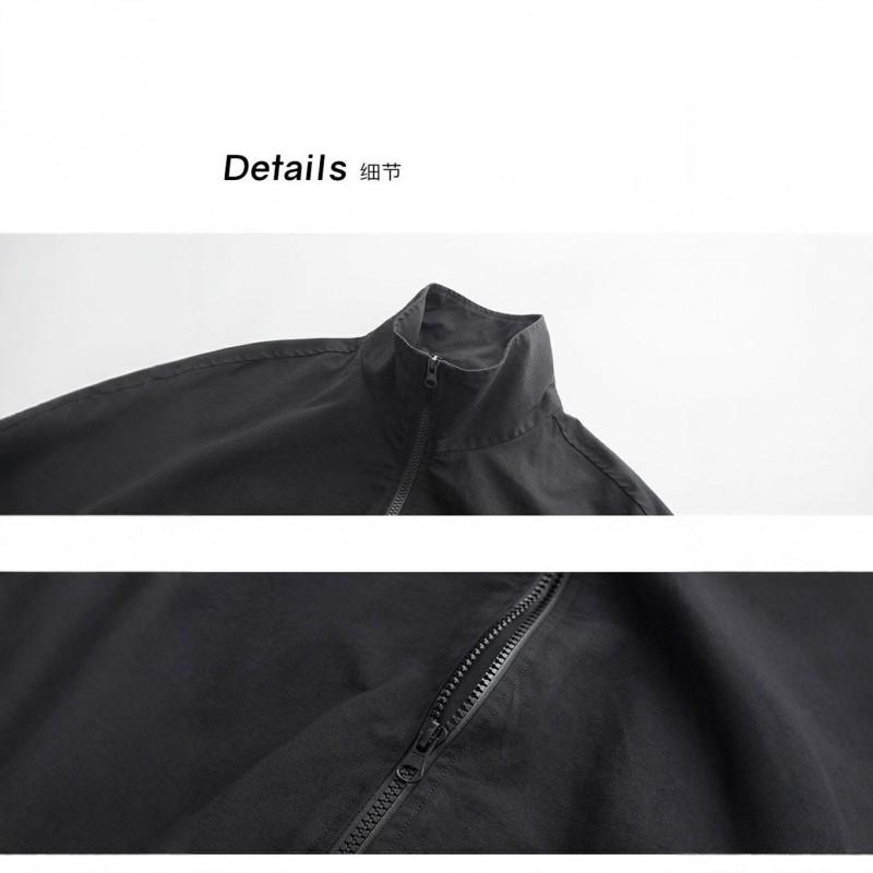Chaqueta de Béisbol Negra Oversize para Mujer Ropa Exterior Casual de Otoño Corte Holgado Cuello Polo Manga Larga