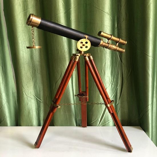 Navy Brass Telescope Nautical Wooden Tripod Decor