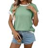 2026 Summer New Women's Round Neck Knit Top Short Sleeve Color Block Loose T-Shirt