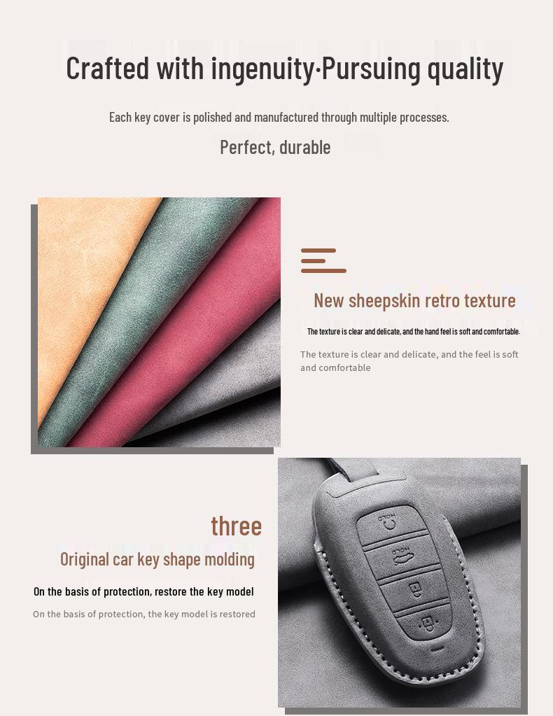 Hyundai Tucson 2023-24 L Key Case: Lambskin Leather Protective Shell for Men & Women, Full Wrap.