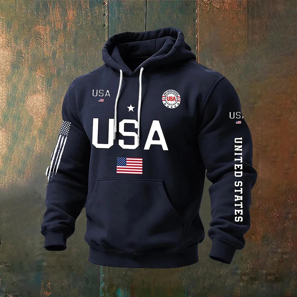 USA Rocznicowa Męska Casualowa Bluza z Długim Rękawem z Nadrukiem Liter