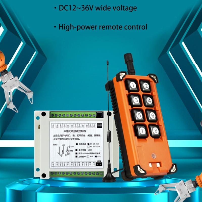 AC 220V-380V 8CH Channels 8CH RF Wireless Remote Control Switch Remote Control System Receiver Transmitter 315/433 MHz