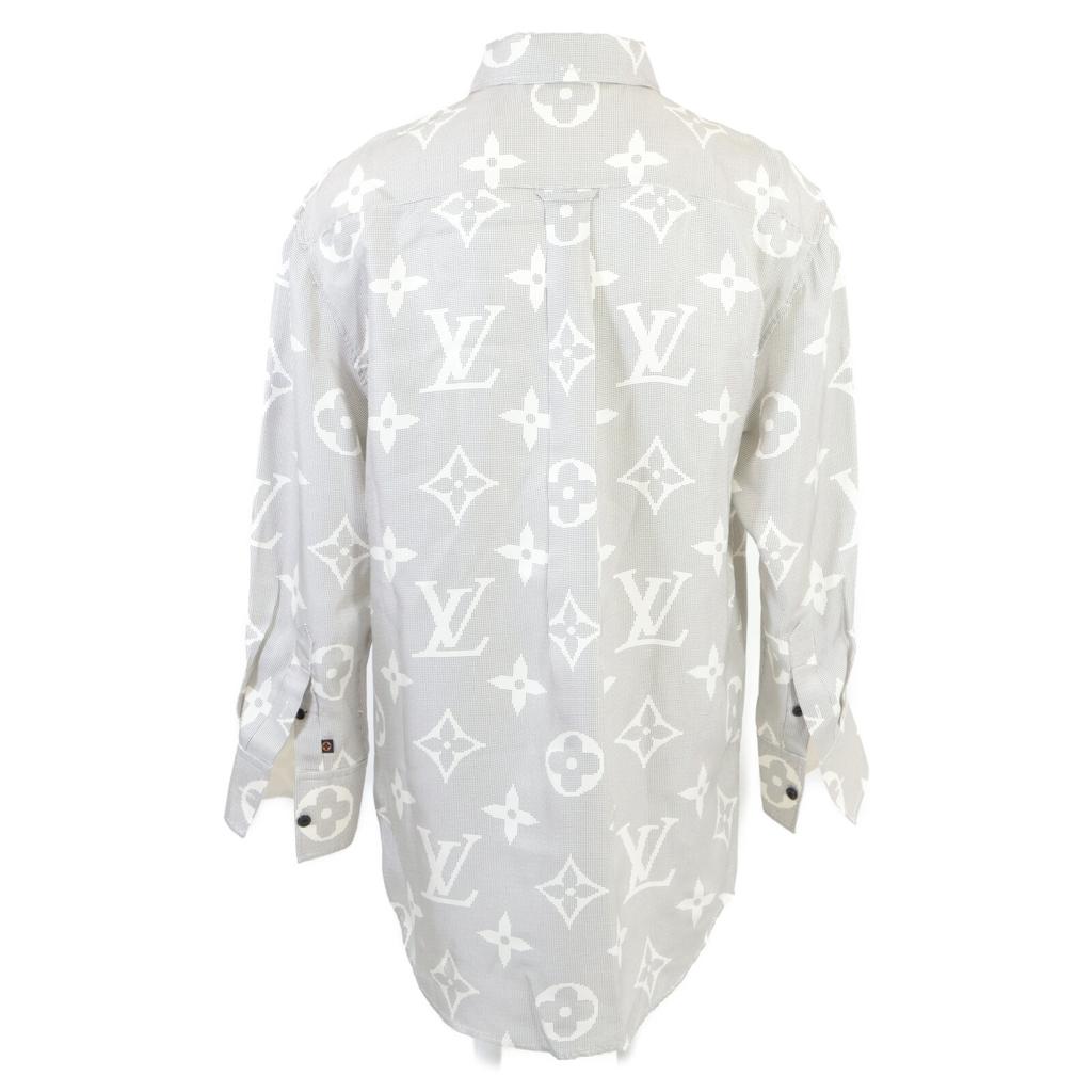 Louis Vuitton [Excellent Condition/Domestically Authorized] RW231W RV6 FOBL08 Inverted Monogram Masculine Long Sleeve Shirt/ Tops 34 Gray / whiteUsed
