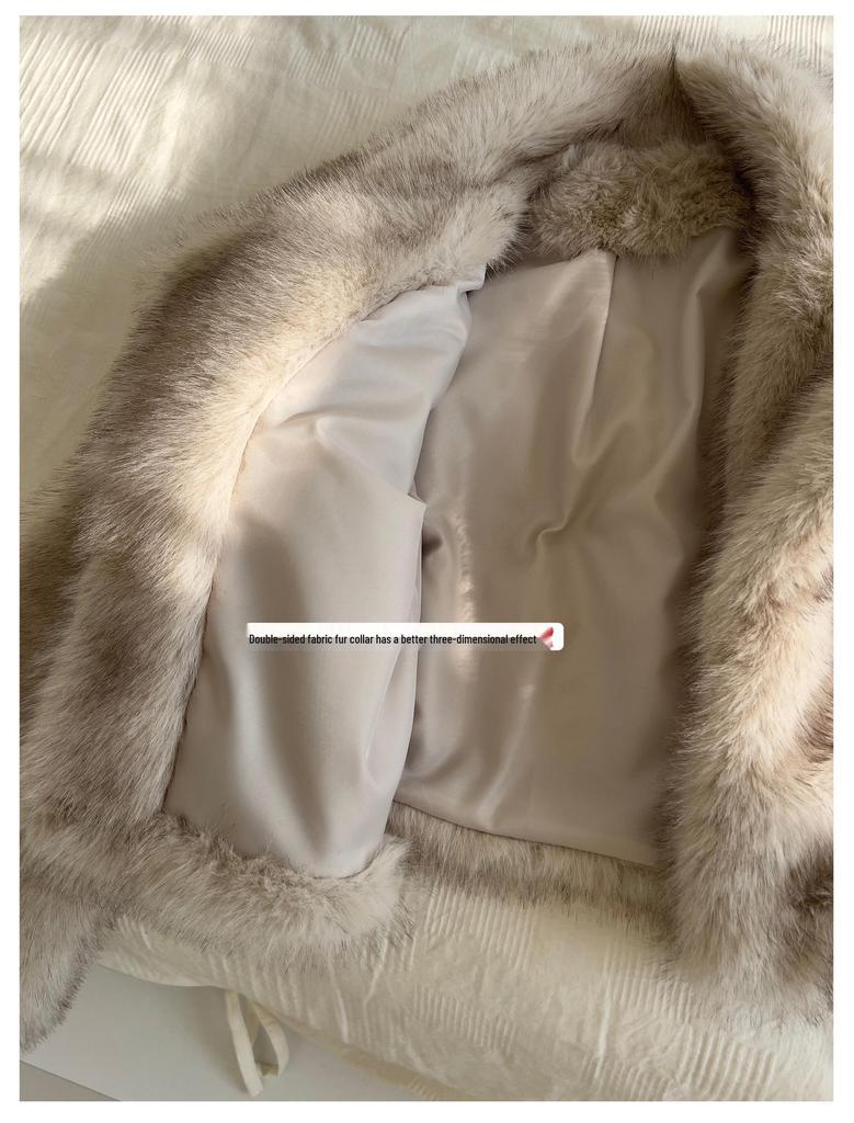 Eco-Friendly Faux Fox Fur Lapel Coat - European & American Fashion, Winter 2025 Women's Style