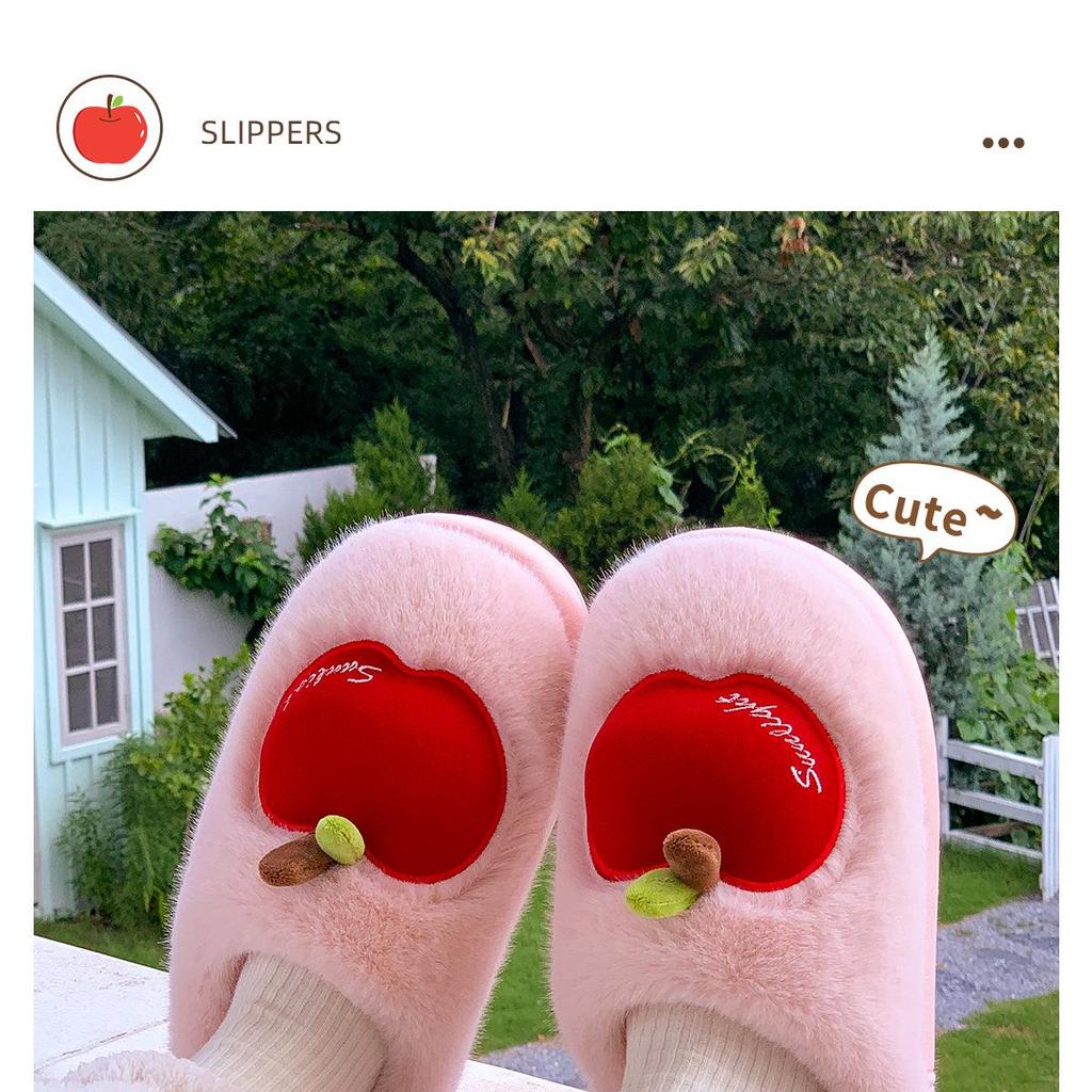 Women's Winter Plush Cotton Slippers - Cute Fruit Design, Cozy Velvet, Thick Sole, Couple-Friendly