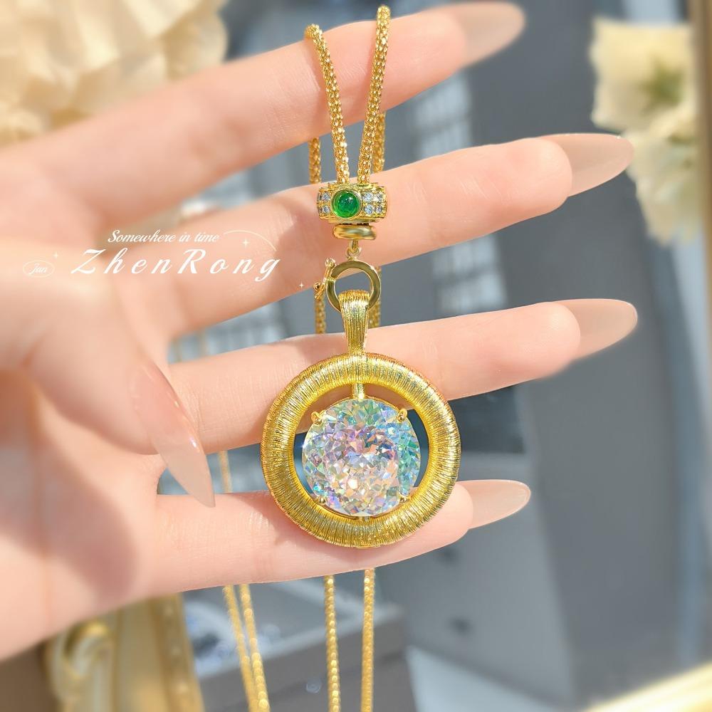 

Italian Vintage Necklace with Double Sided Design Frost Cut High Carbon Diamond Pendant for Women