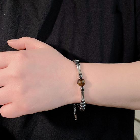 Unisex Bracelet Promotion Imply Joint Smooth Adjustable Extended Length Bamboo Bead Stainless Steel Lightweight