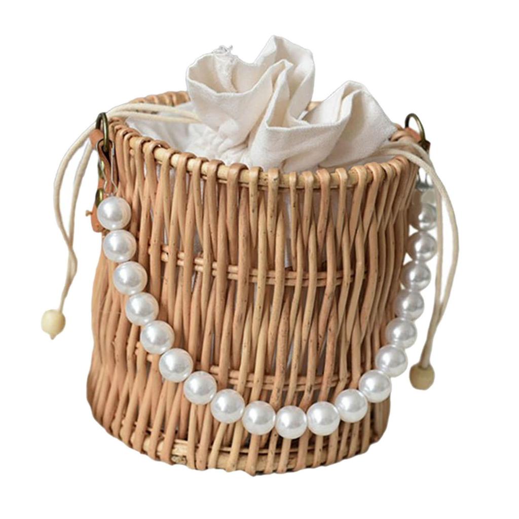 Hand Woven Rattan Handbag for Women Top Handle Boho Small Fashion Bucket Bag Purse Basket