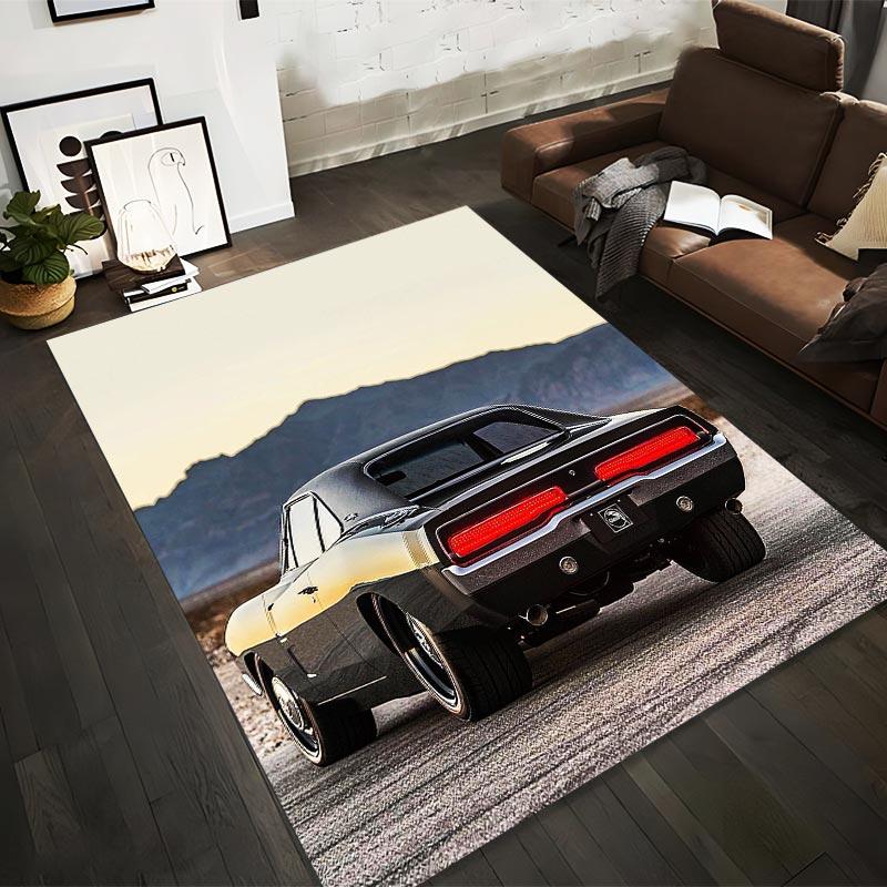 

Classic Vintage Muscle Car Design Carpet with Mountain Background1Rear View Style Suitable for use as an anti-slip1 for1room and bedroom sofas 40x60cm( 15x23in )