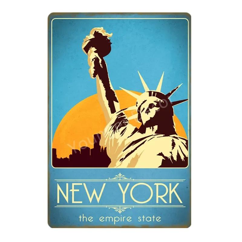 Vintage American Cities Travel Metal Signs  New York Alaska Ohio Washington  Wall Decor Poster  Retro Home Decor Sticker Paintin