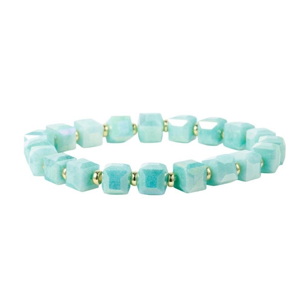 Elegant Small Sugar Cubes Bracelets Glossy Colorful Hand Chains Simple Crystal Glass Chain  Girls