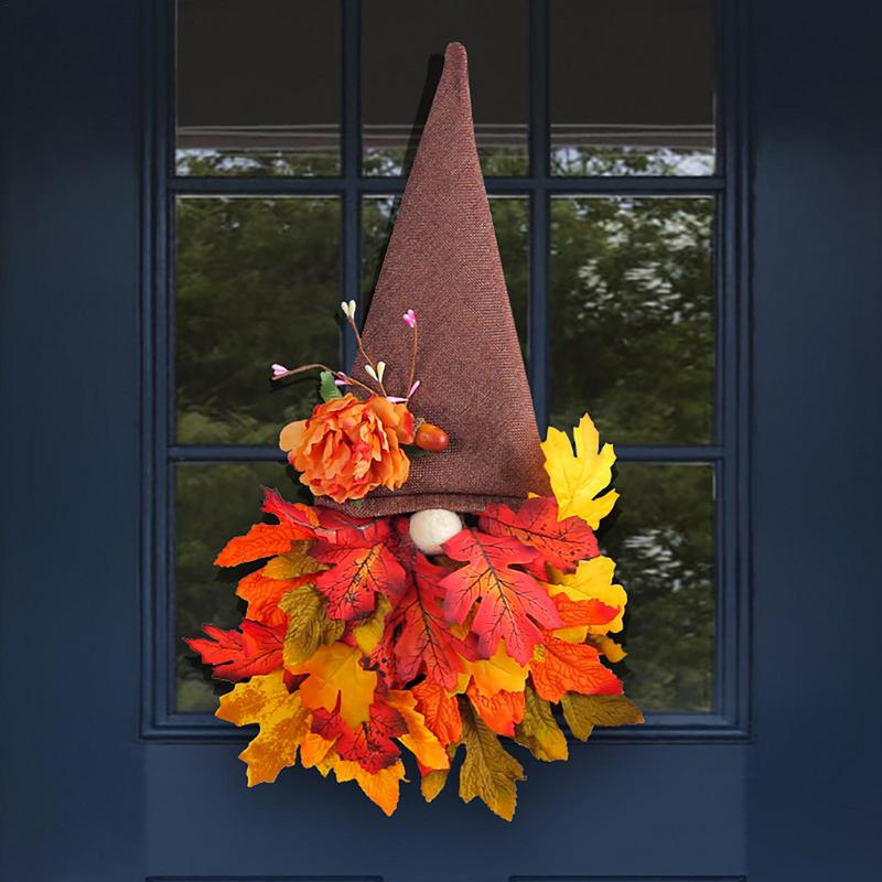 Autumn Wreath Gnome Hat Maple Leaf Wreath Christmas Decoration Front Door Hanging Ornament Window Restaurant Home Decorations
