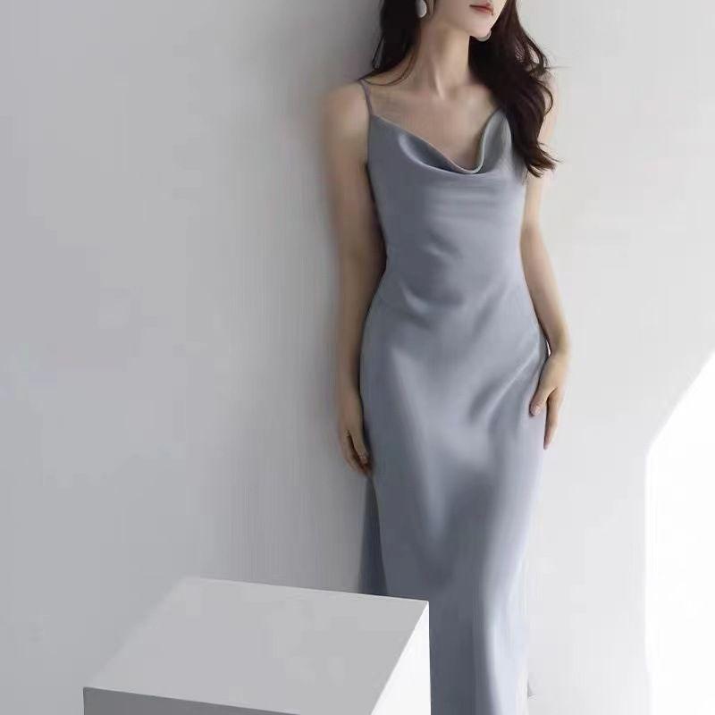Satin Camisole Skirt Women's Summer Sheath Dress Fancy Satin Satin Sling Dress
