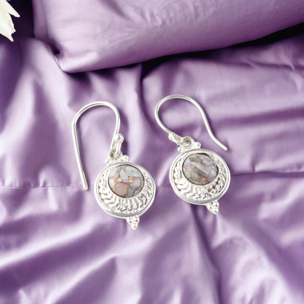 Ethiopian Copper Turquoise Gemstone 925 Sterling Silver Jewelry Earrings 1.43" EE-117-43