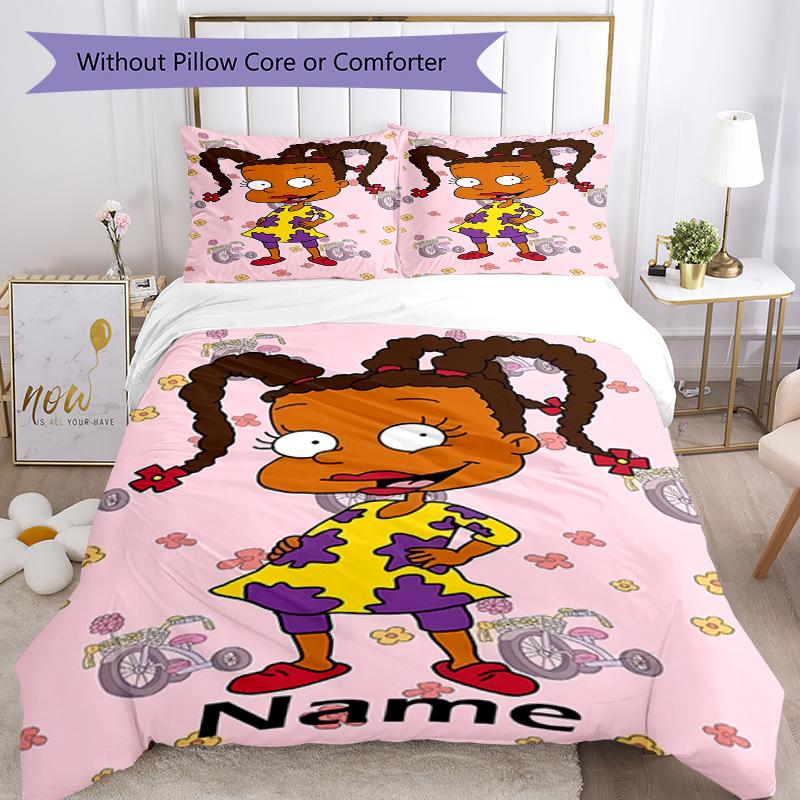 3pcs Custom Name Rugrats Bedding Set Duvet Cover Closure Includes 1 Duvet Cover & 2 Pillowcases, Soft and Comfortable for All Seasons.