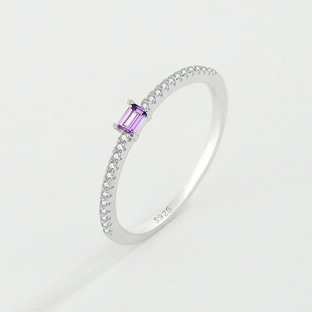

Простое женское серебряное кольцо S925 с аметистом, один ряд бриллиантов, циркон, обручальное кольцо, подарок на день Святого Валентина, ювелирное изделие 8 фиолетовый