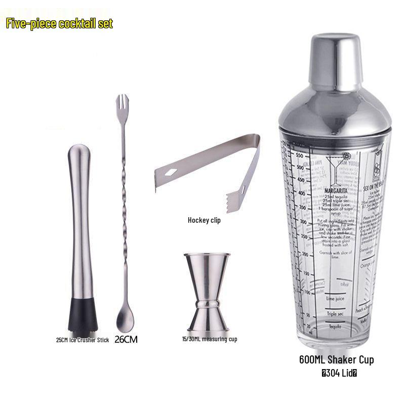 Glass Cocktail Shaker Set: Hand-Shaking Cup, Muddler, and 304 Stainless Steel Measuring Tools
