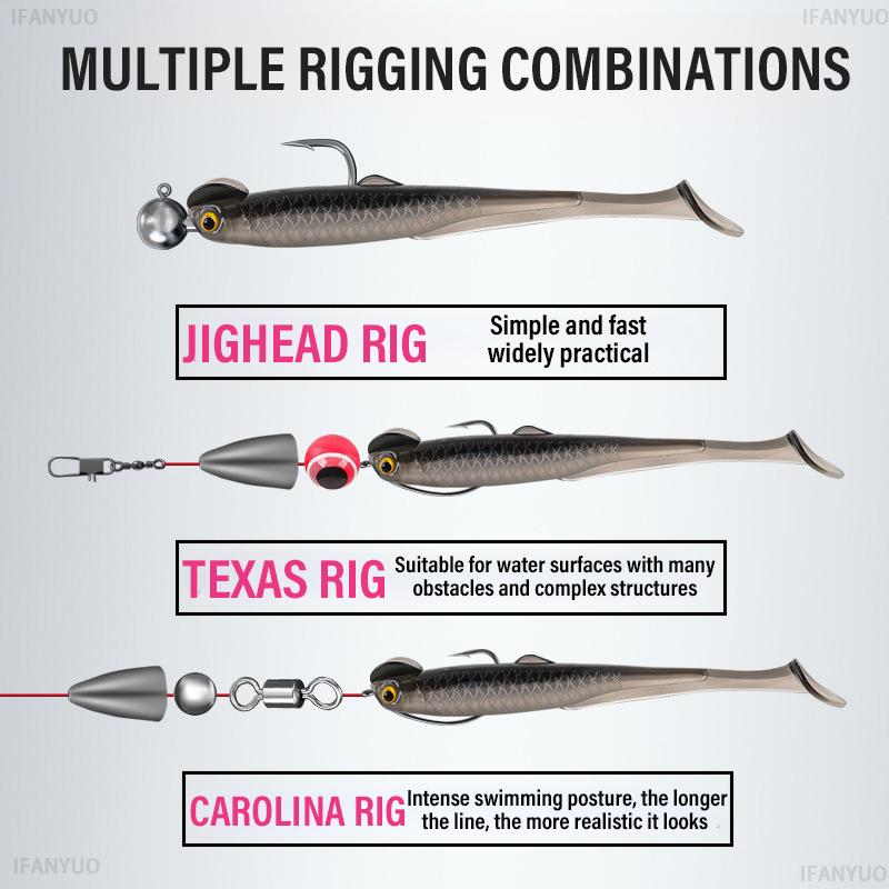 15PCS Fishing Lures 6cm 1.3g PVC Soft Bait T-Tail Swimbait Wobblers Slow Sinking Artificial Lure Pike Bass Fishing Tackle Pesca