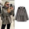 Herfst Winter Jas Vrouwen Jas Geruit Met Capuchon Windjack Met Trekkoord Taille Losse Mid Casual Bovenkleding Jas Vrouwelijk